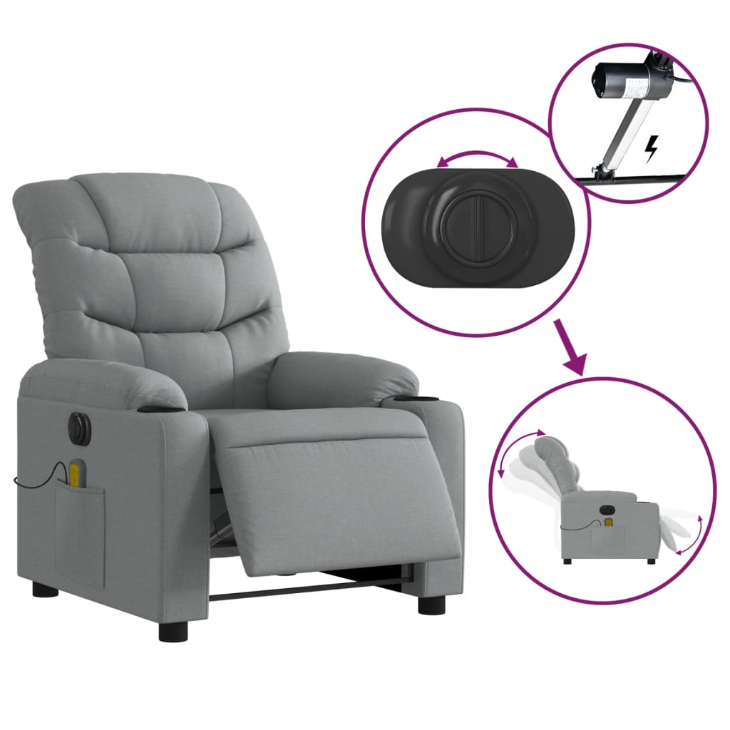 Electric Massage Recliner Chair Light Gray Fabric