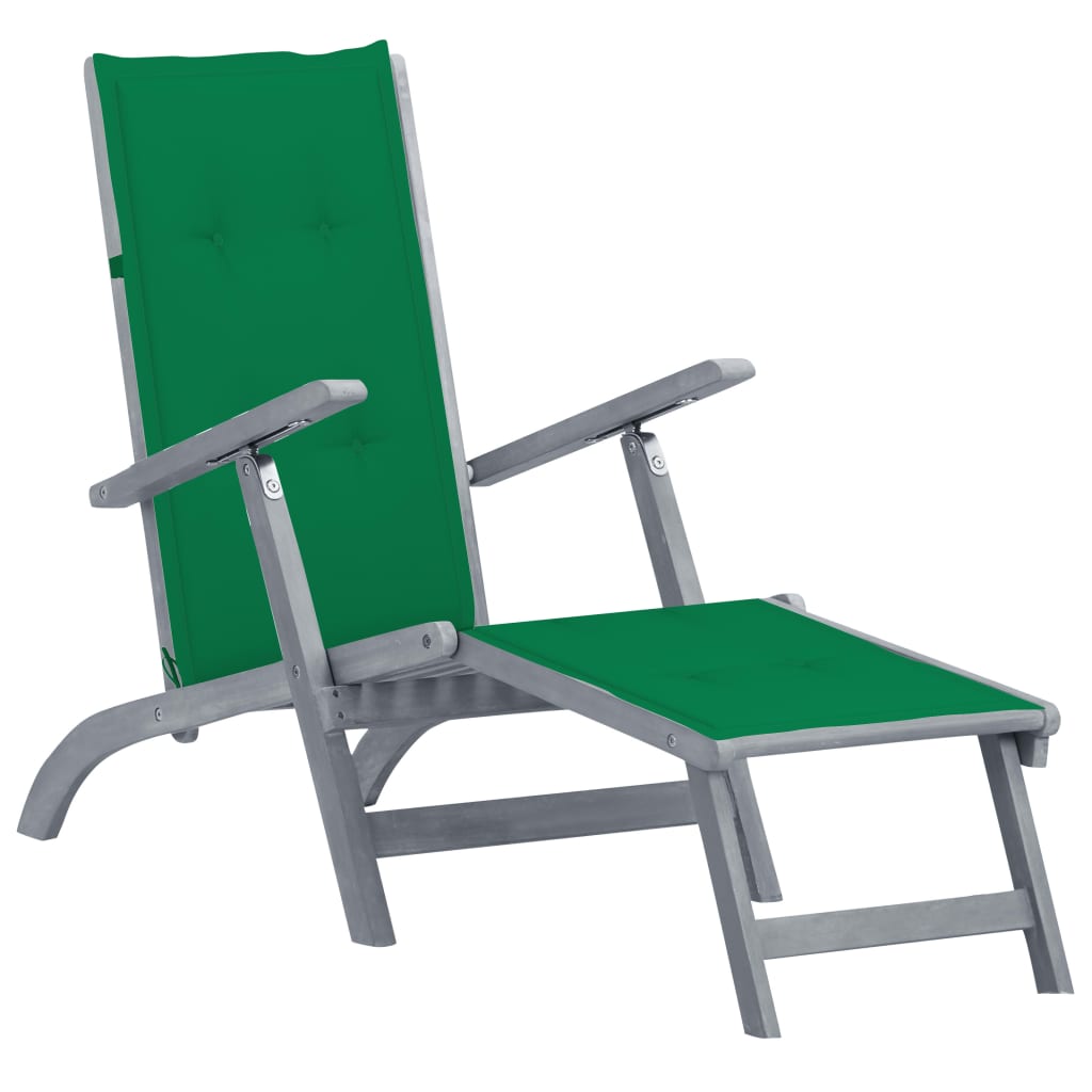 Patio Deck Chair with Footrest and Cushion Solid Acacia Wood