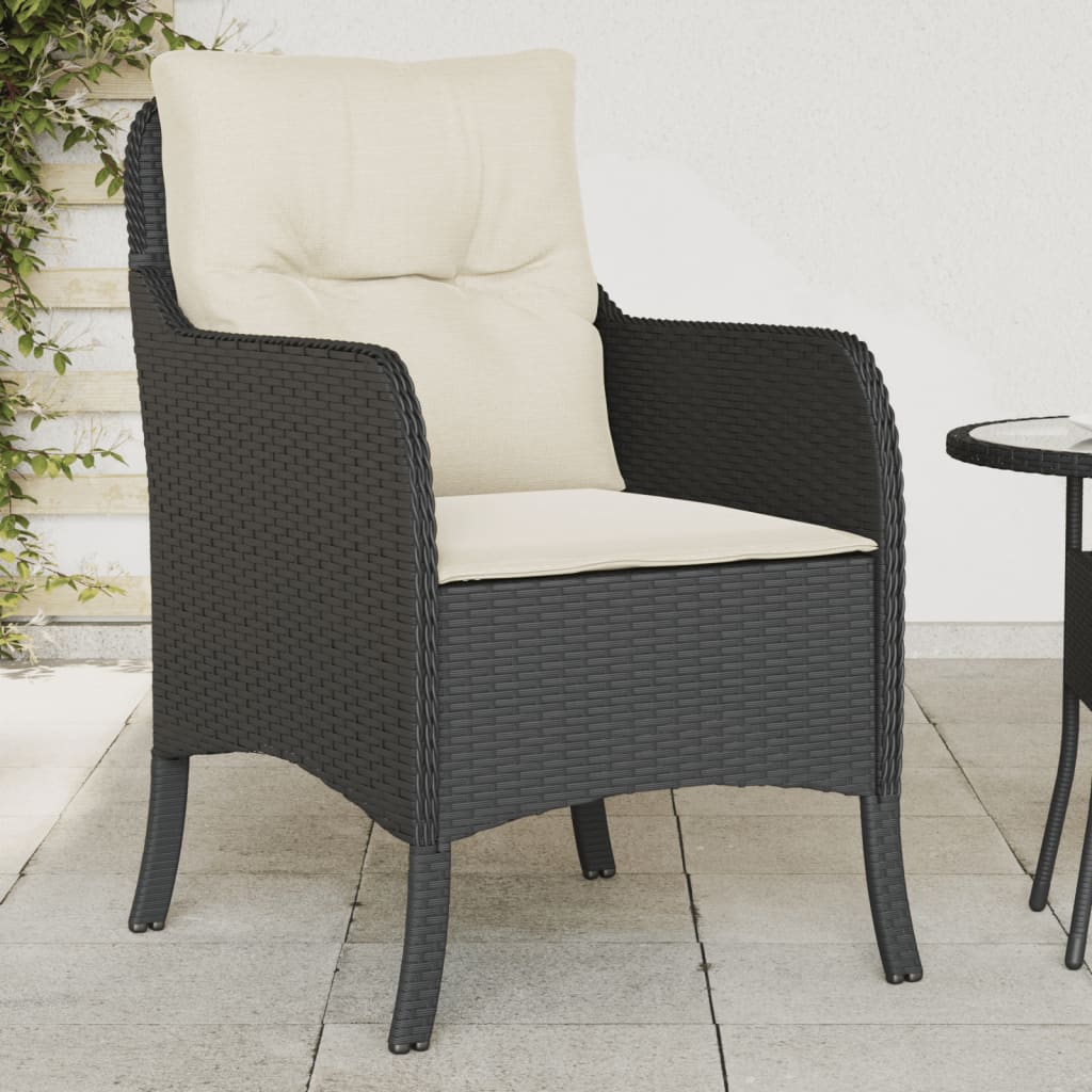 Patio Chairs with Cushions 2 pcs Black Poly Rattan