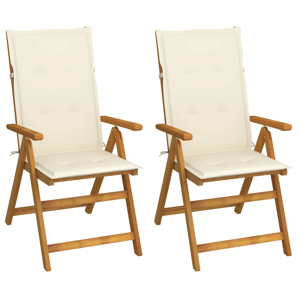 Patio Reclining Chairs 2 pcs with Cushions Solid Acacia Wood