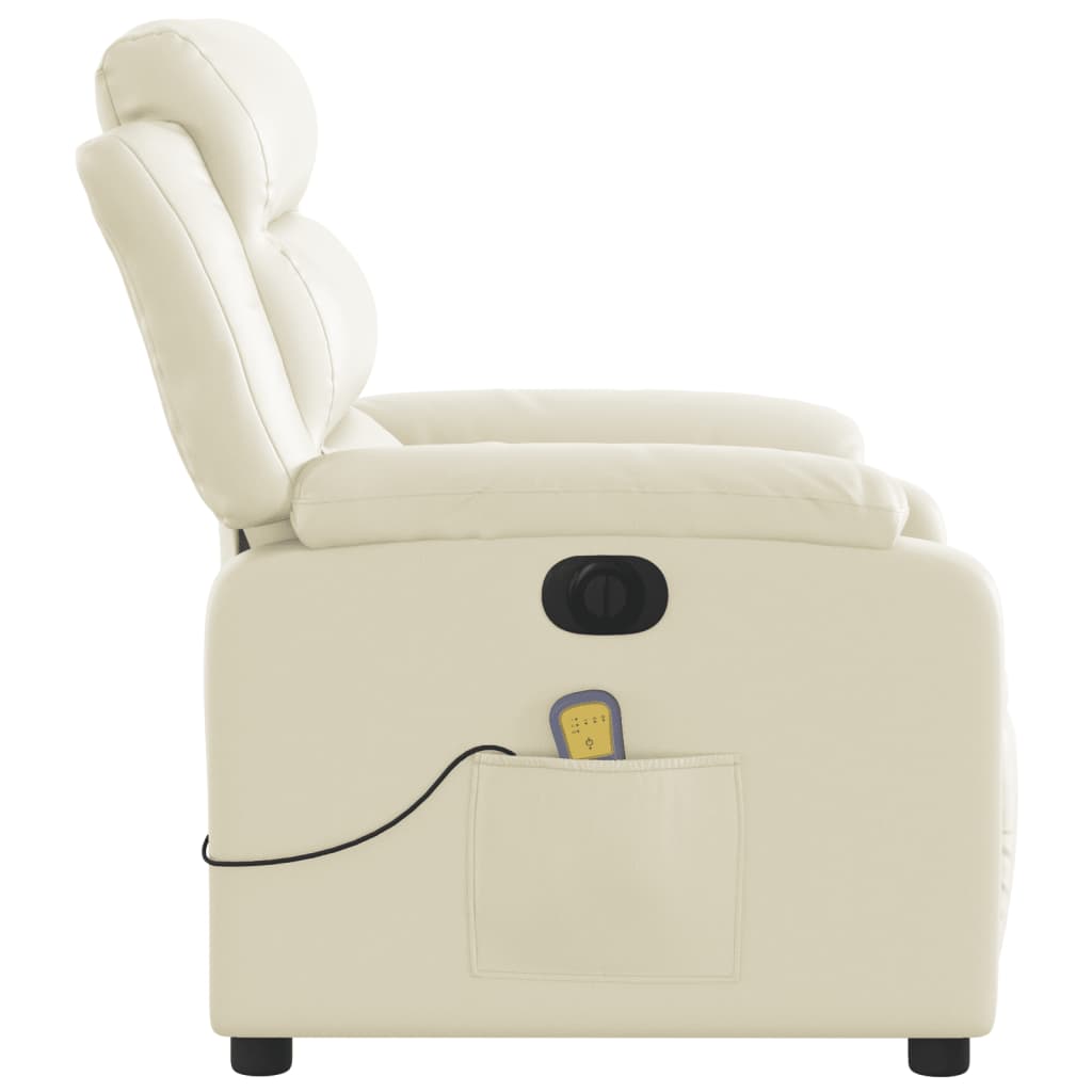 Electric Massage Recliner Chair Cream Faux Leather