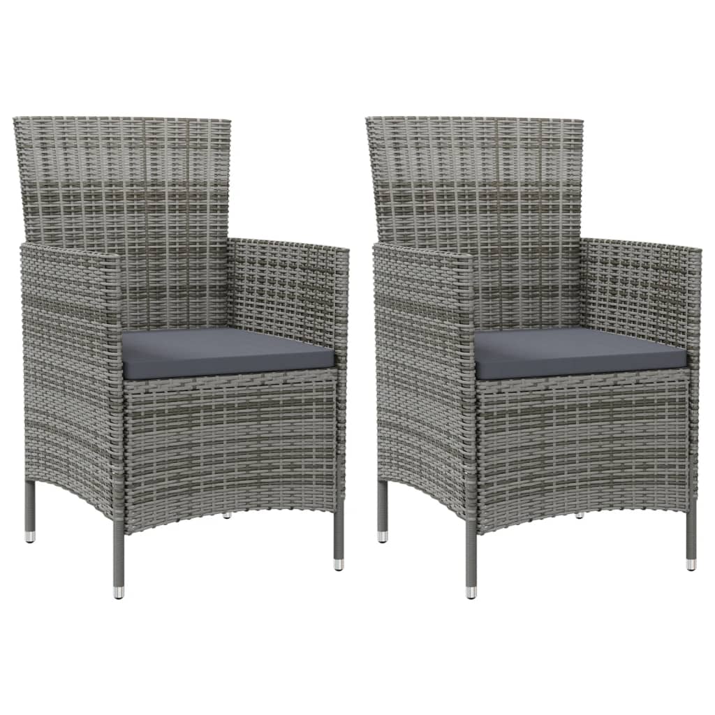 Patio Chairs with Cushions 2 pcs Poly Rattan Gray