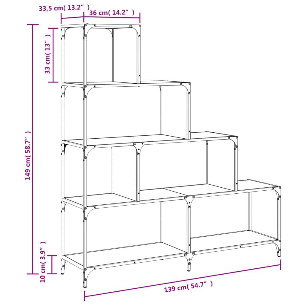 Bookcase 4-Stair Smoked Oak 54.7"x13.2"x58.7" Engineered Wood