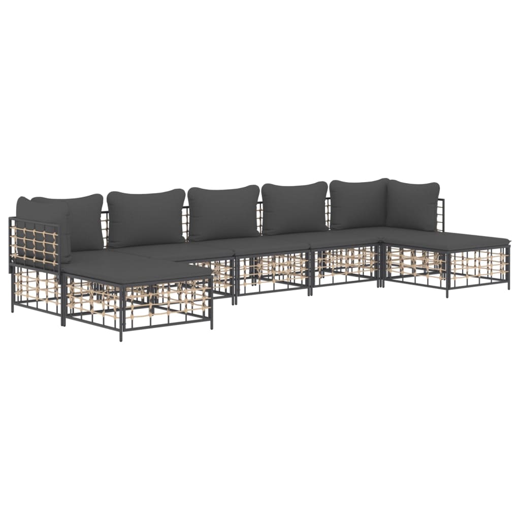 7 Piece Patio Lounge Set with Cushions Anthracite Poly Rattan