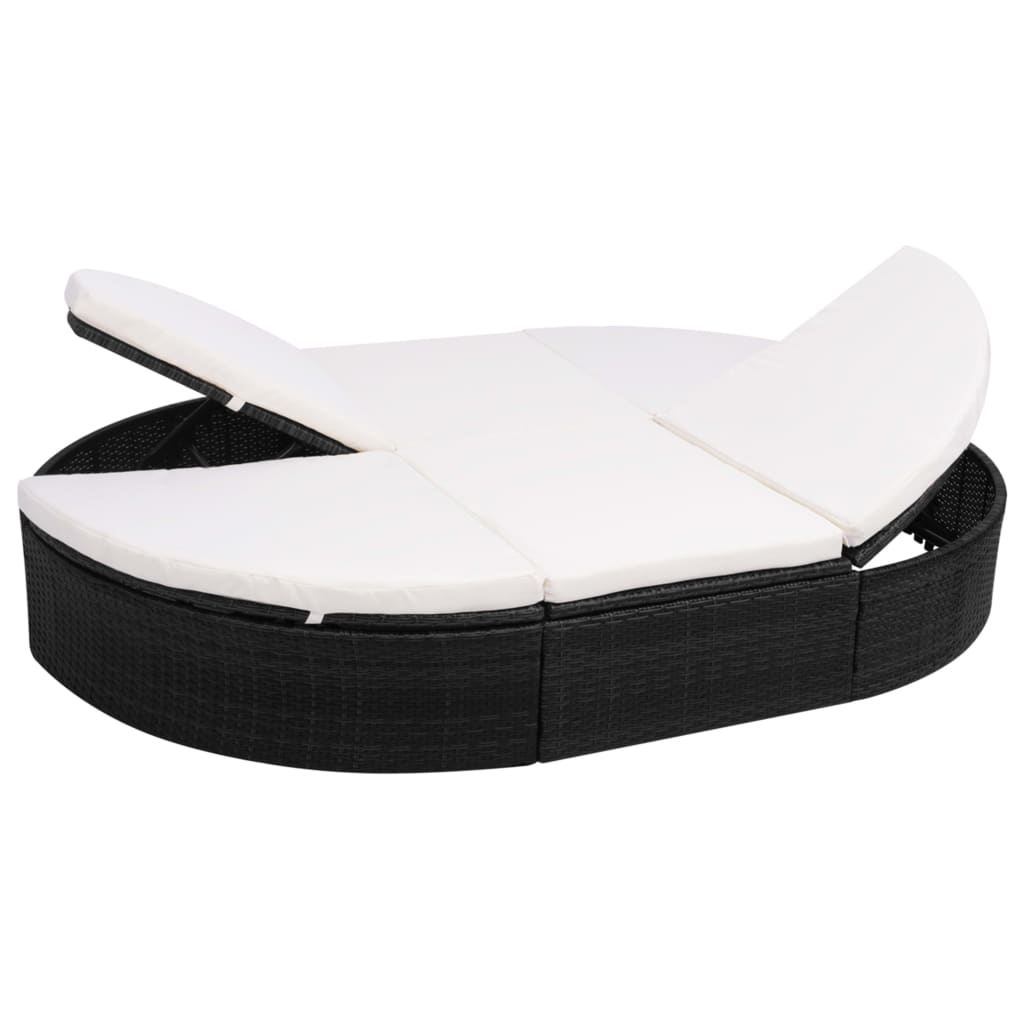 Patio Lounge Bed with Cushion Poly Rattan Black