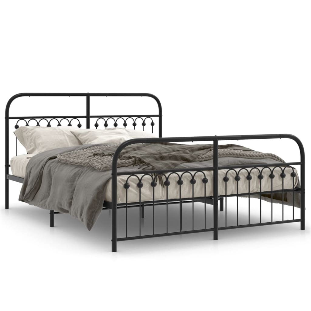 Metal Bed Frame without Mattress with Footboard Black 59.1"x78.7"