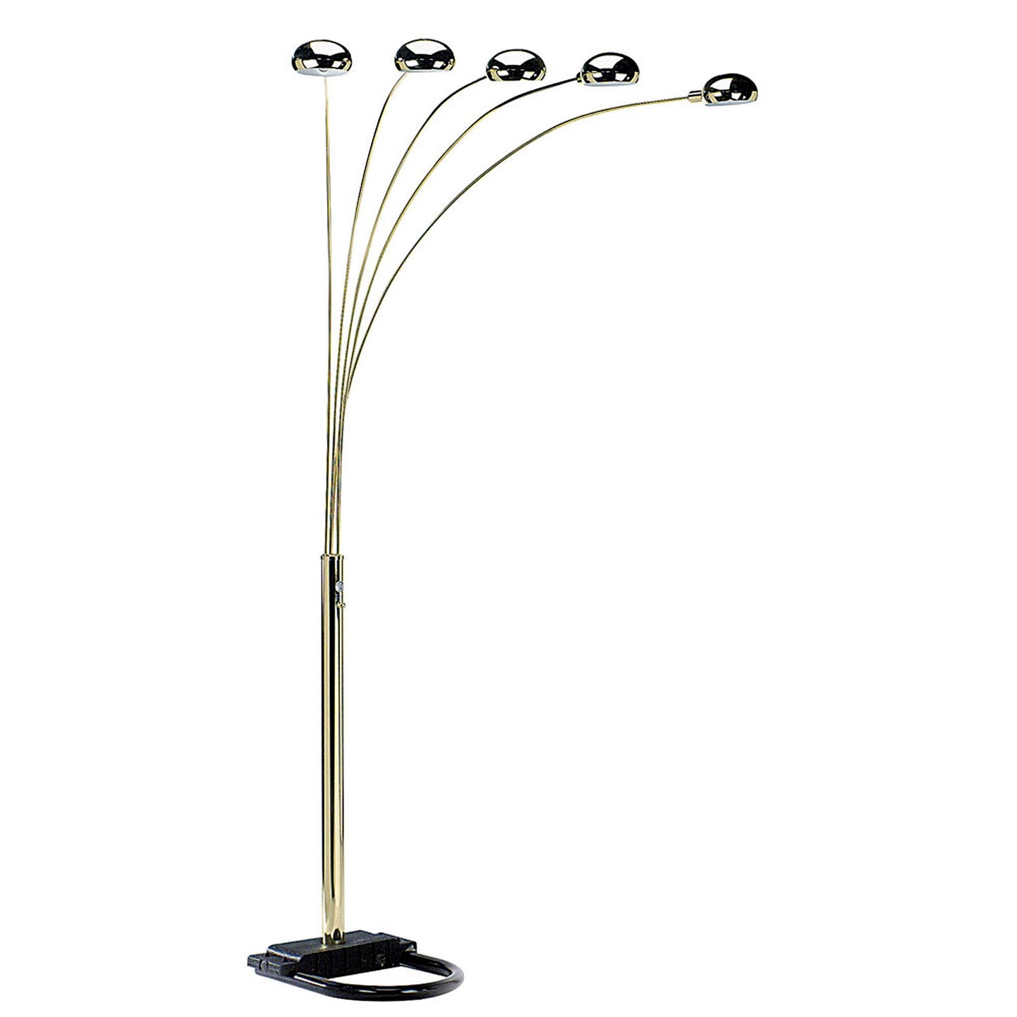 84" Nickel Five Lights Arc Floor Lamp With Nickel Dome Shade