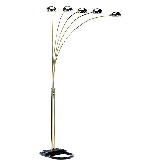 84" Nickel Five Lights Arc Floor Lamp With Nickel Dome Shade