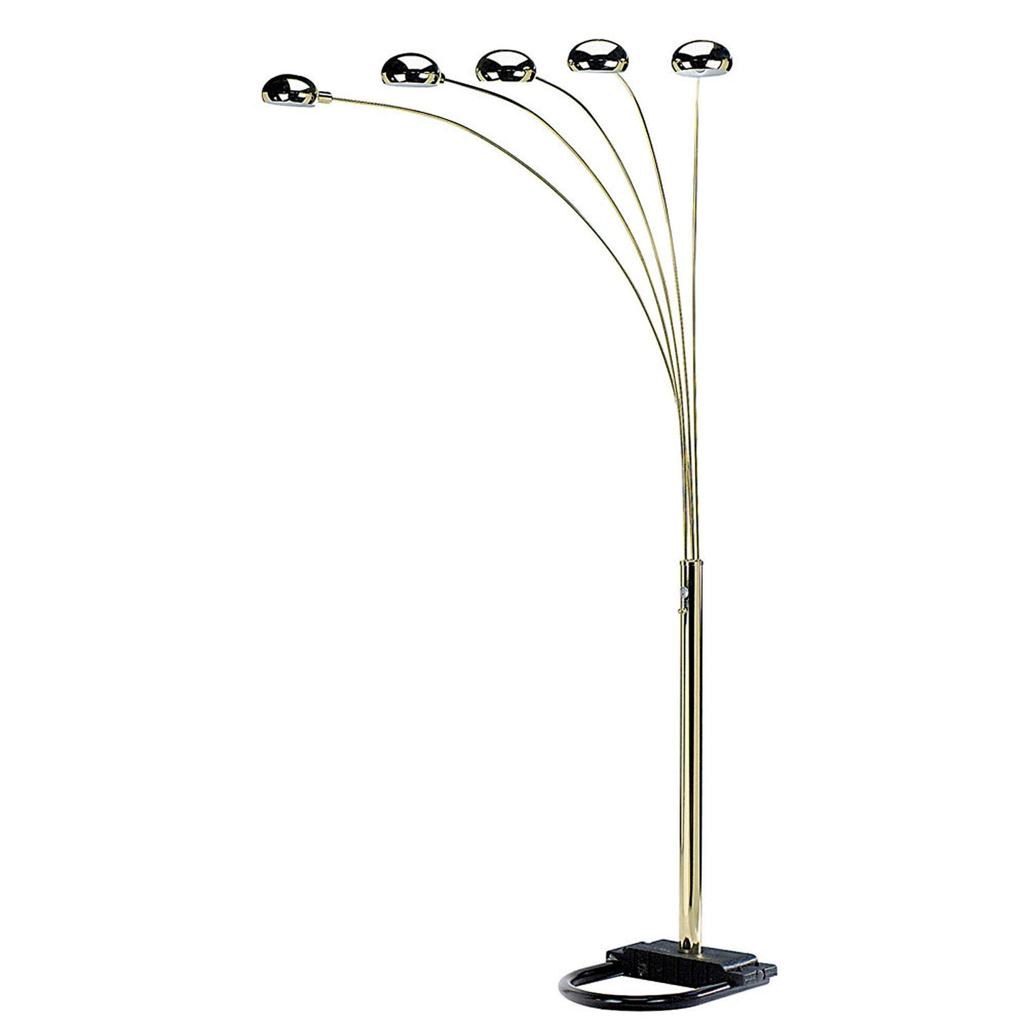 84" Nickel Five Lights Arc Floor Lamp With Nickel Dome Shade