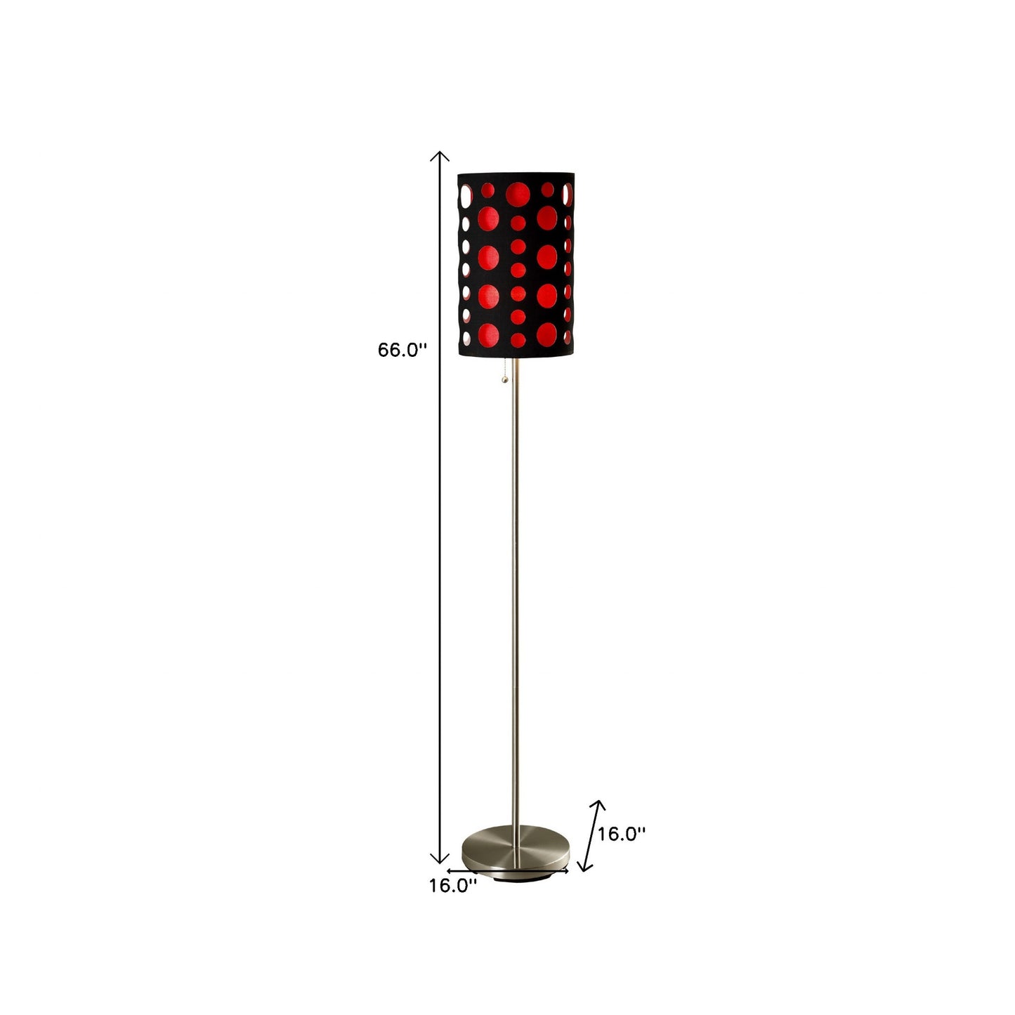 66" Steel Novelty Floor Lamp With Black And Red Drum Shade