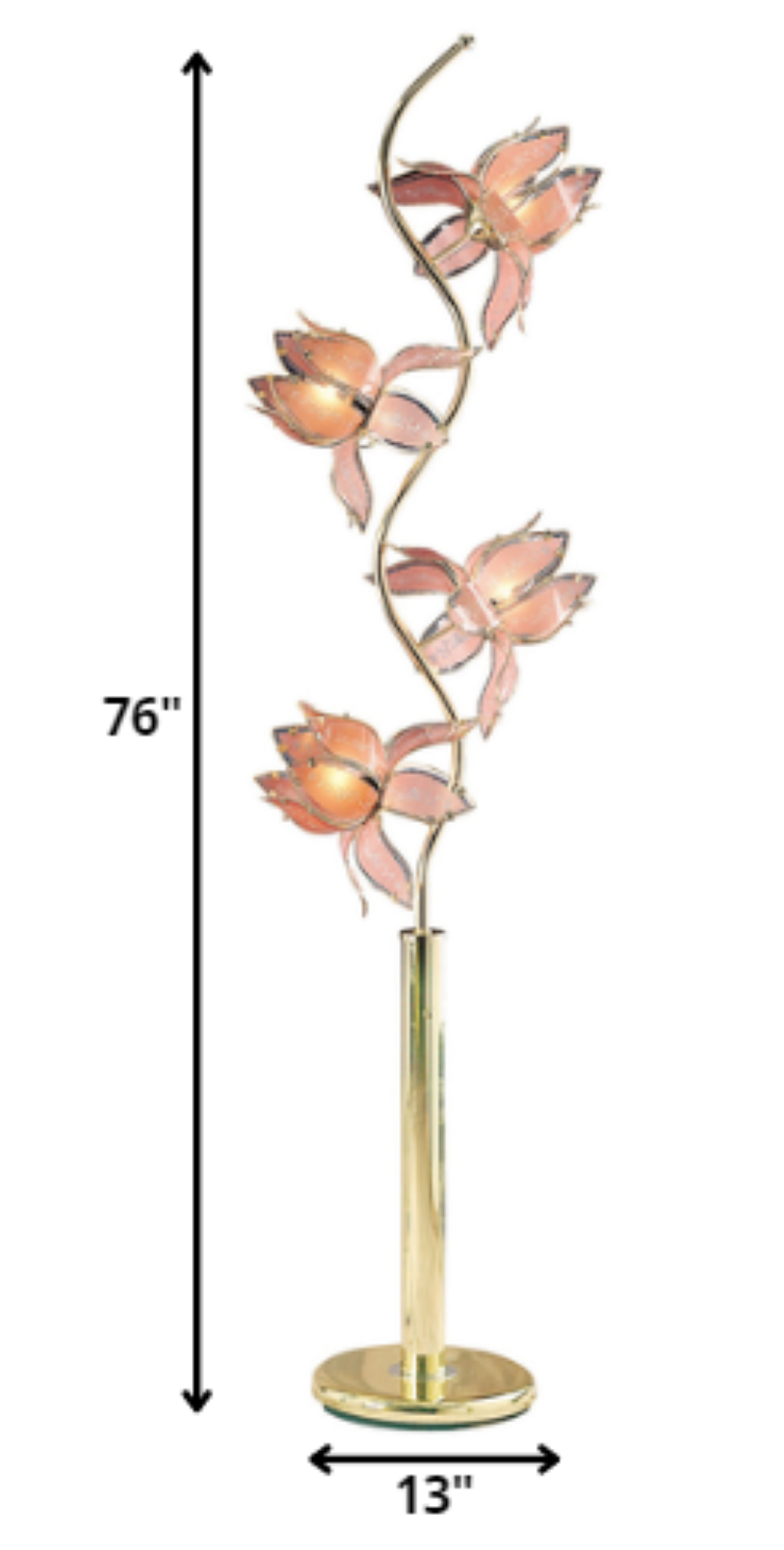 73" Gold Four Light Floral Floor Lamp With Pink Glass Shades