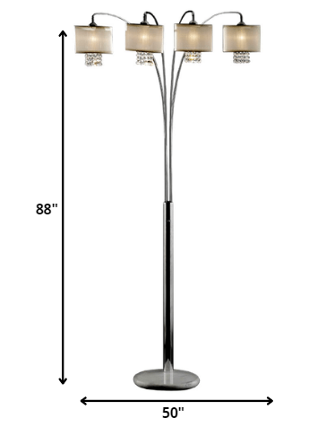 88" Steel Four Light Arched Floor Lamp With Silver Drum Shade