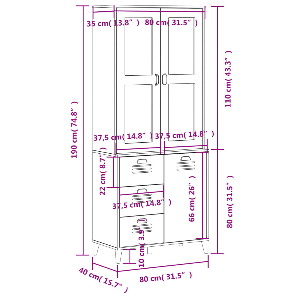 Highboard VIKEN White 31.5"x15.7"x74.8" Solid Wood Pine