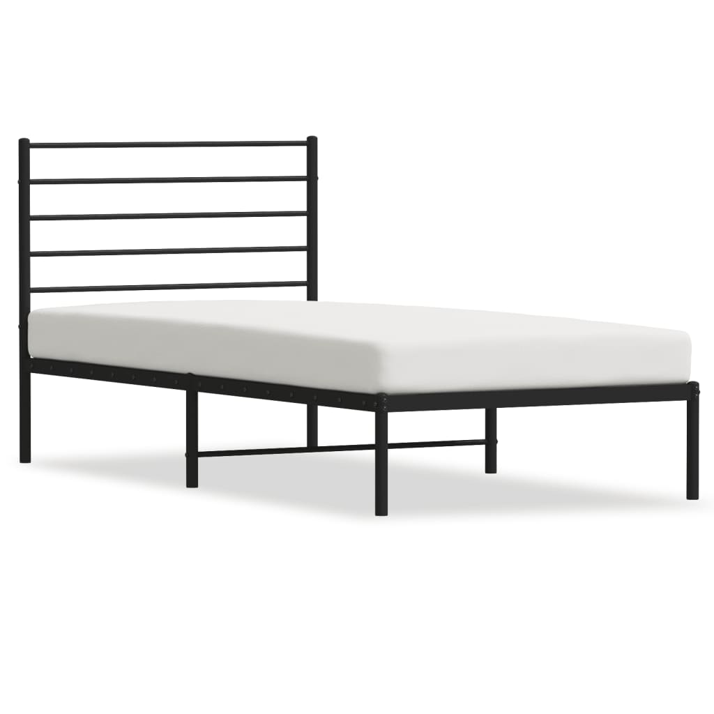 Metal Bed Frame without Mattress with Headboard Black 39.4"x74.8"