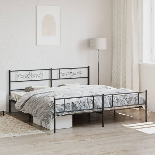 Metal Bed Frame without Mattress with Footboard Black 72"x83.9"