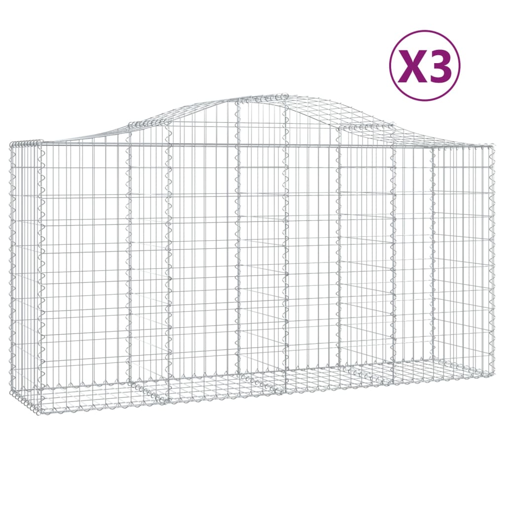 Arched Gabion Baskets 3 pcs 78.7"x19.7"x39.4"/47.2" Galvanized Iron