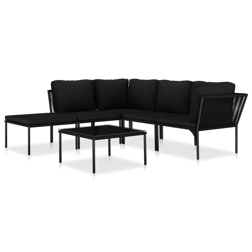 6 Piece Patio Lounge Set with Cushions Black PVC