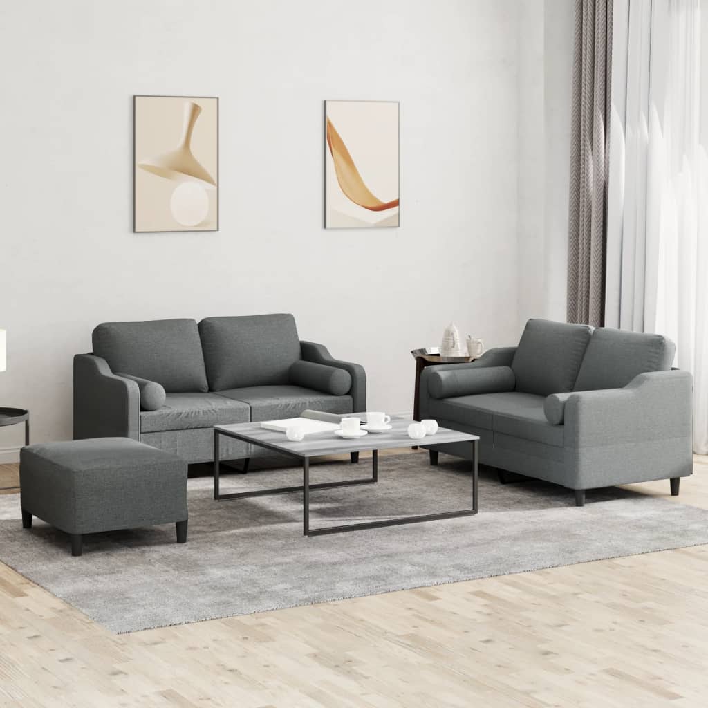 3 Piece Sofa Set with Pillows Dark Gray Fabric