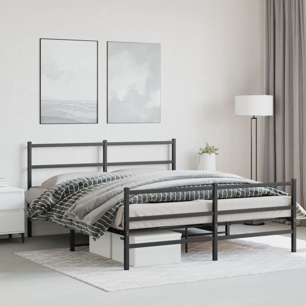 Metal Bed Frame without Mattress with Footboard��Black 59.1"x78.7"