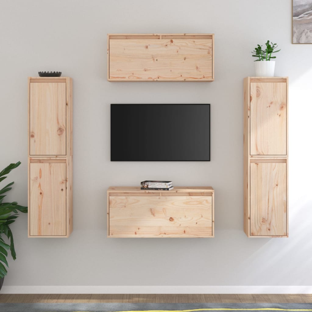 TV Stands 6 Pcs White Solid Wood Pine