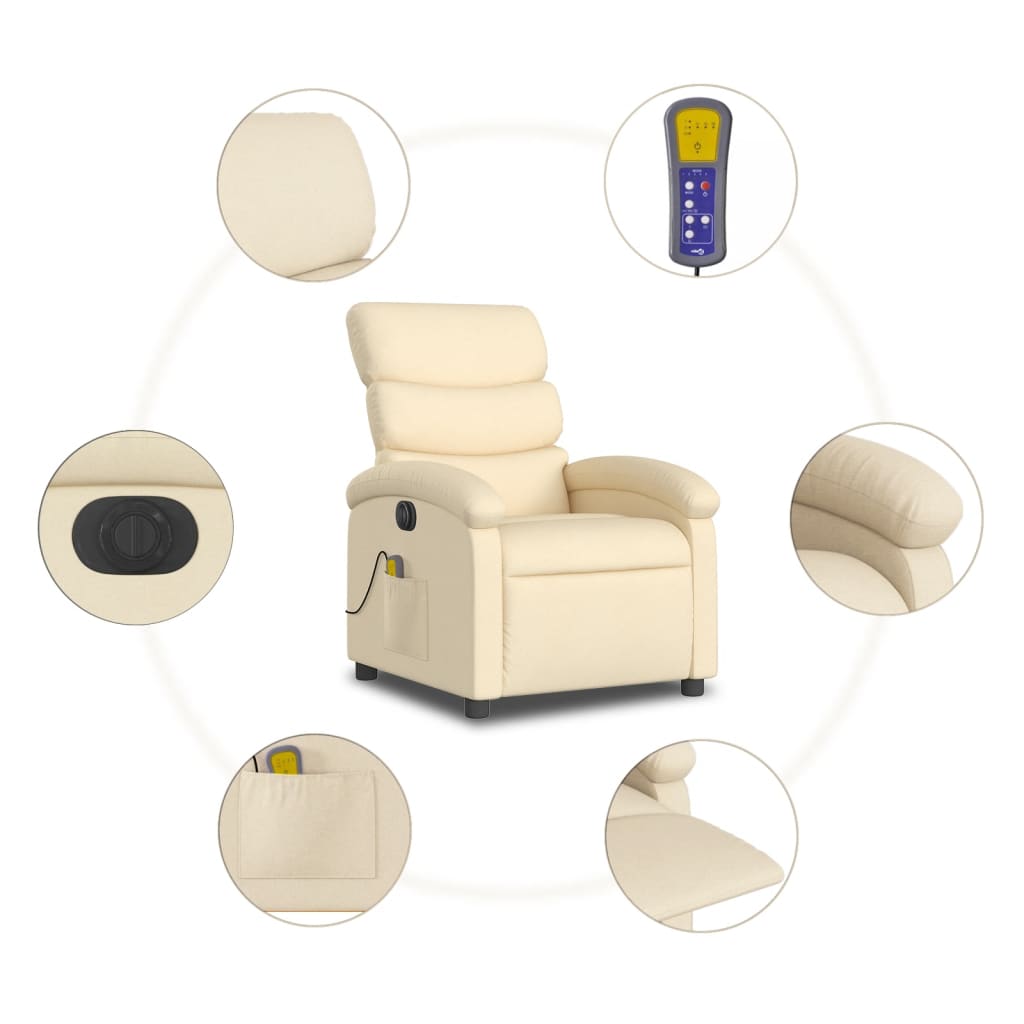 Electric Massage Recliner Chair Cream Fabric