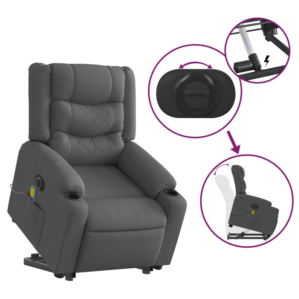 Electric Stand up Massage Recliner Chair Dark Gray Fabric