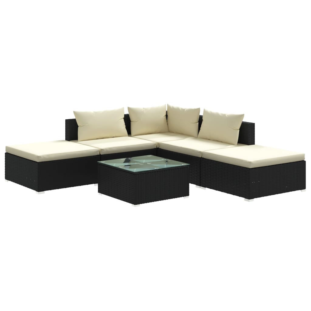 6 Piece Patio Lounge Set with Cushions Poly Rattan Black