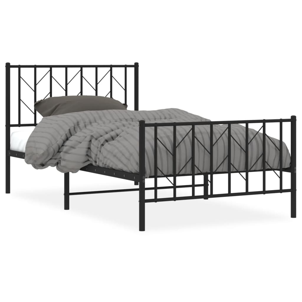 Metal Bed Frame without Mattress with Footboard Black 39.4"x78.7"