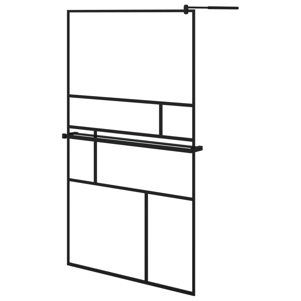 Walk-in Shower Wall with Shelf Black 45.3"x76.8" ESG Glass&Aluminum