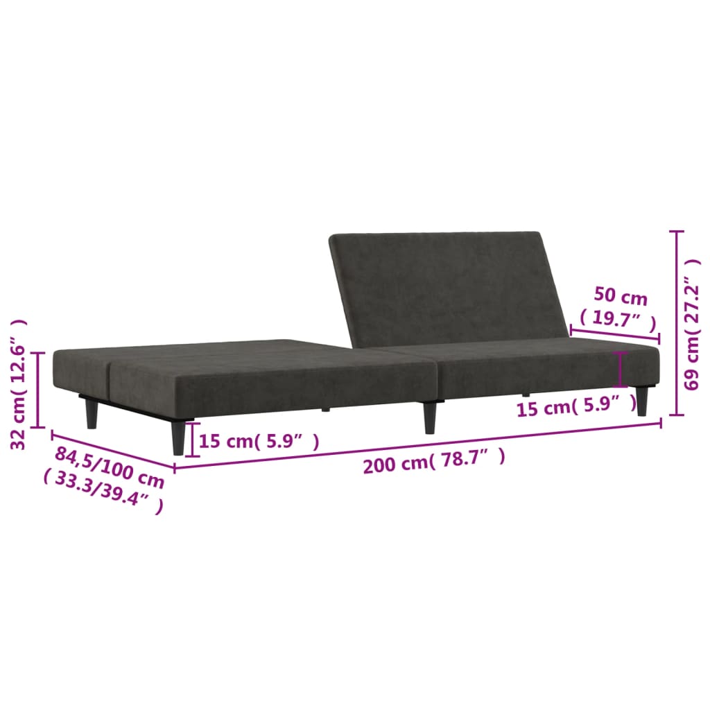 2-Seater Sofa Bed Dark Gray Velvet