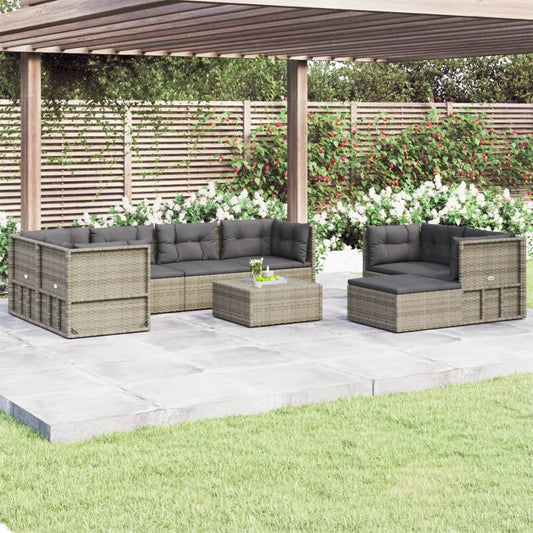 8 Piece Patio Lounge Set with Cushions Gray Poly Rattan