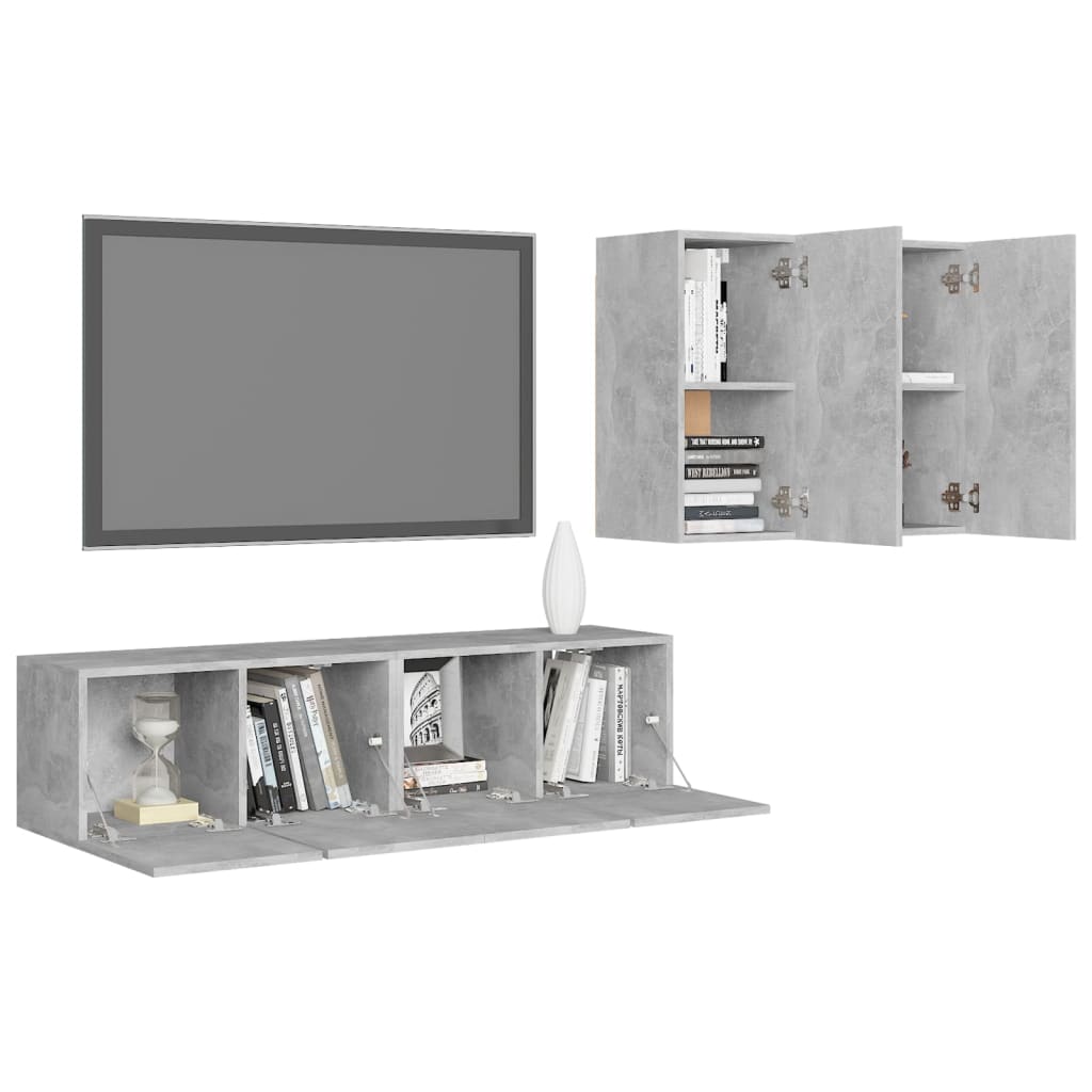 4 Piece TV Stand Set Concrete Gray Engineered Wood