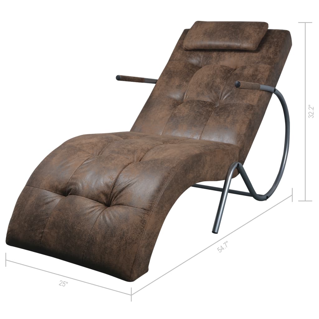 Chaise Longue with Pillow Brown Suede Look Fabric