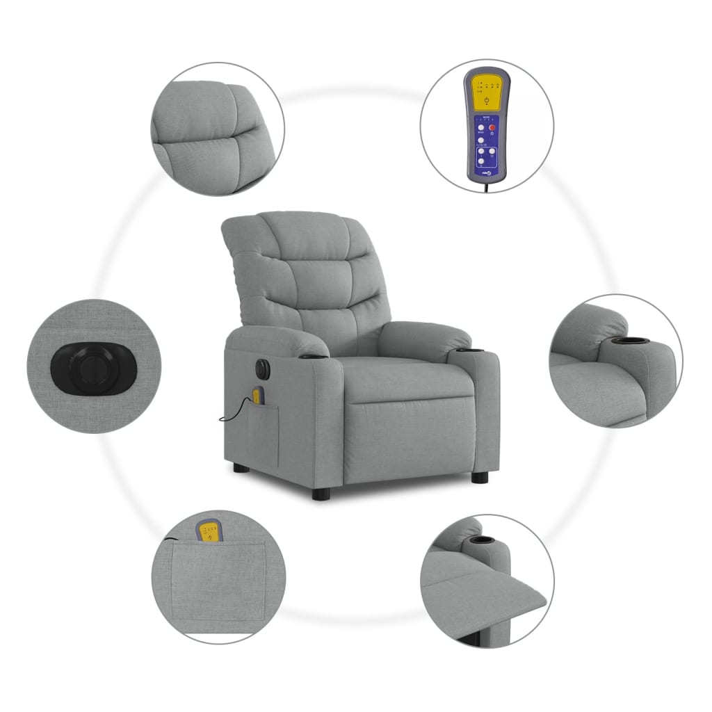 Electric Massage Recliner Chair Light Gray Fabric