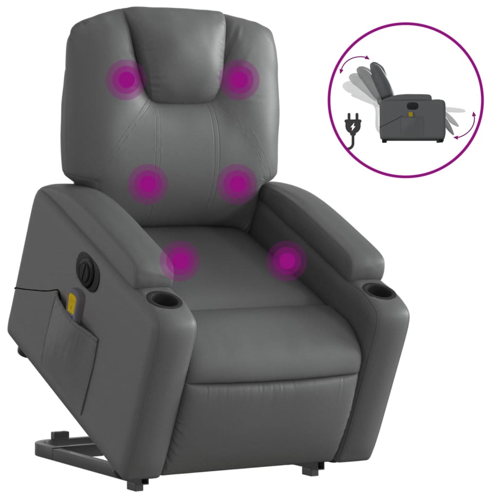 Electric Stand up Massage Recliner Chair Gray Faux Leather