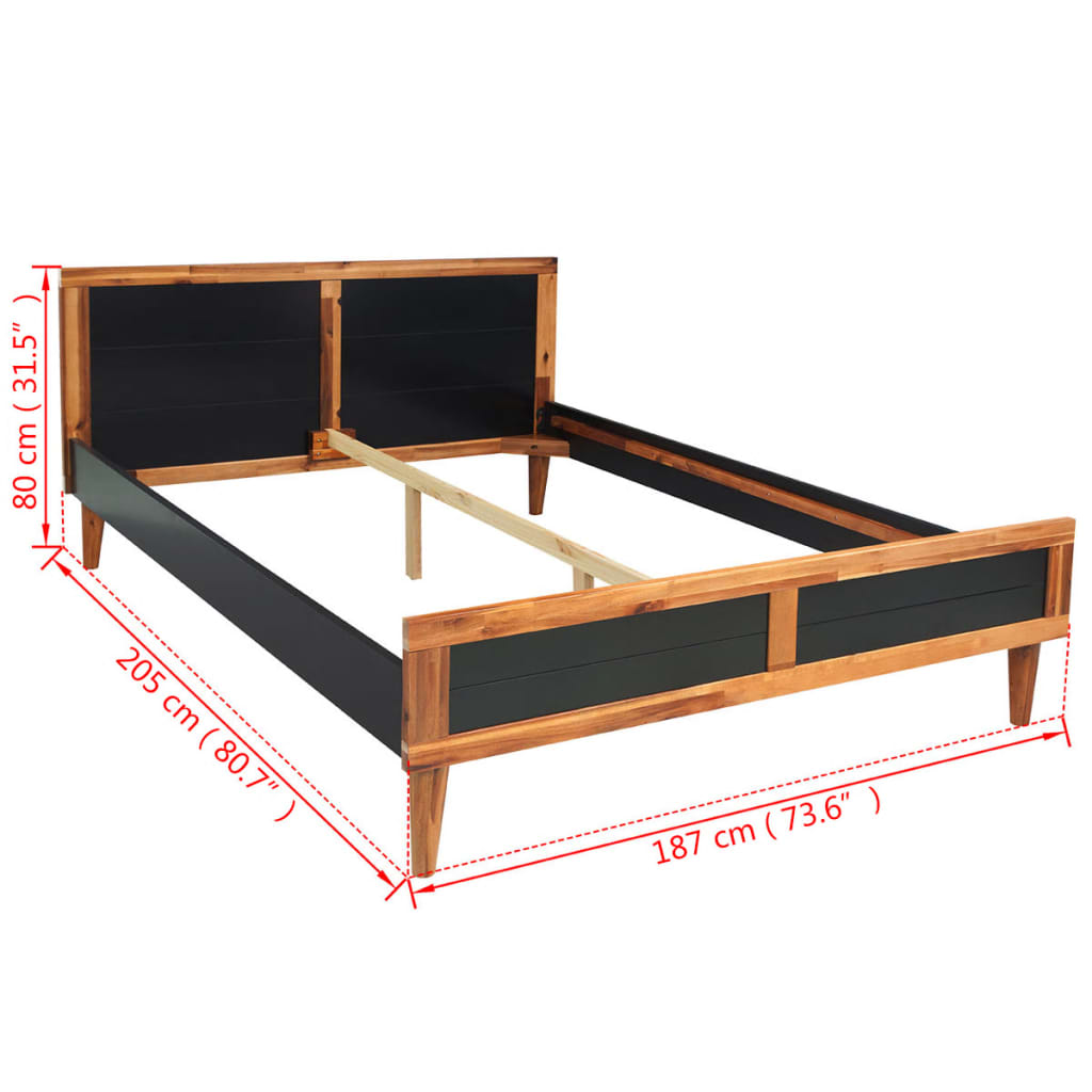 Bed Frame Black Solid Acacia Wood 70.9"x78.7"