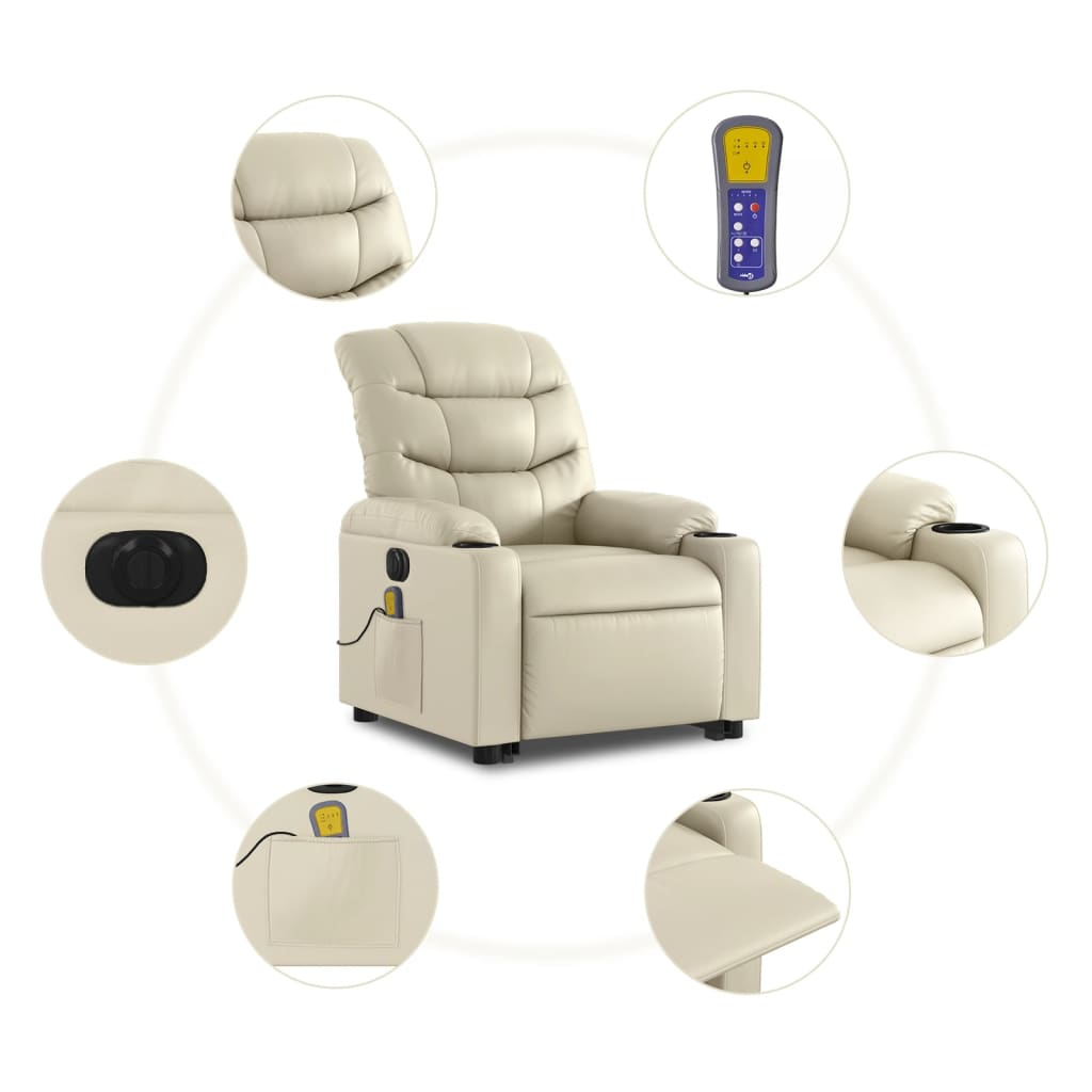 Electric Stand up Massage Recliner Chair Cream Faux Leather