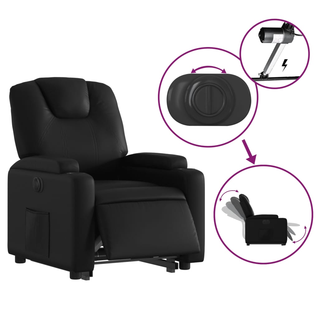 Electric Stand up Recliner Chair Black Faux Leather