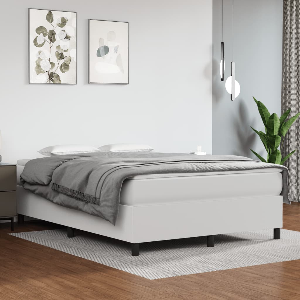 Bed Frame without Mattress White Full Faux Leather (US Only)