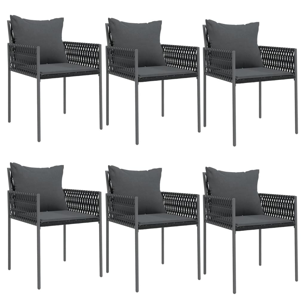 Patio Chairs with Cushions 6 pcs Black 21.3"x24"x32.7" Poly Rattan