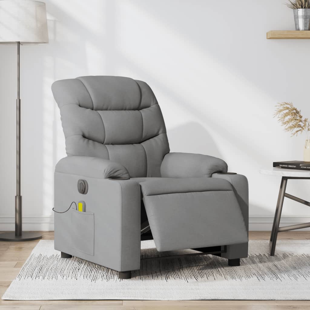 Electric Massage Recliner Chair Light Gray Fabric