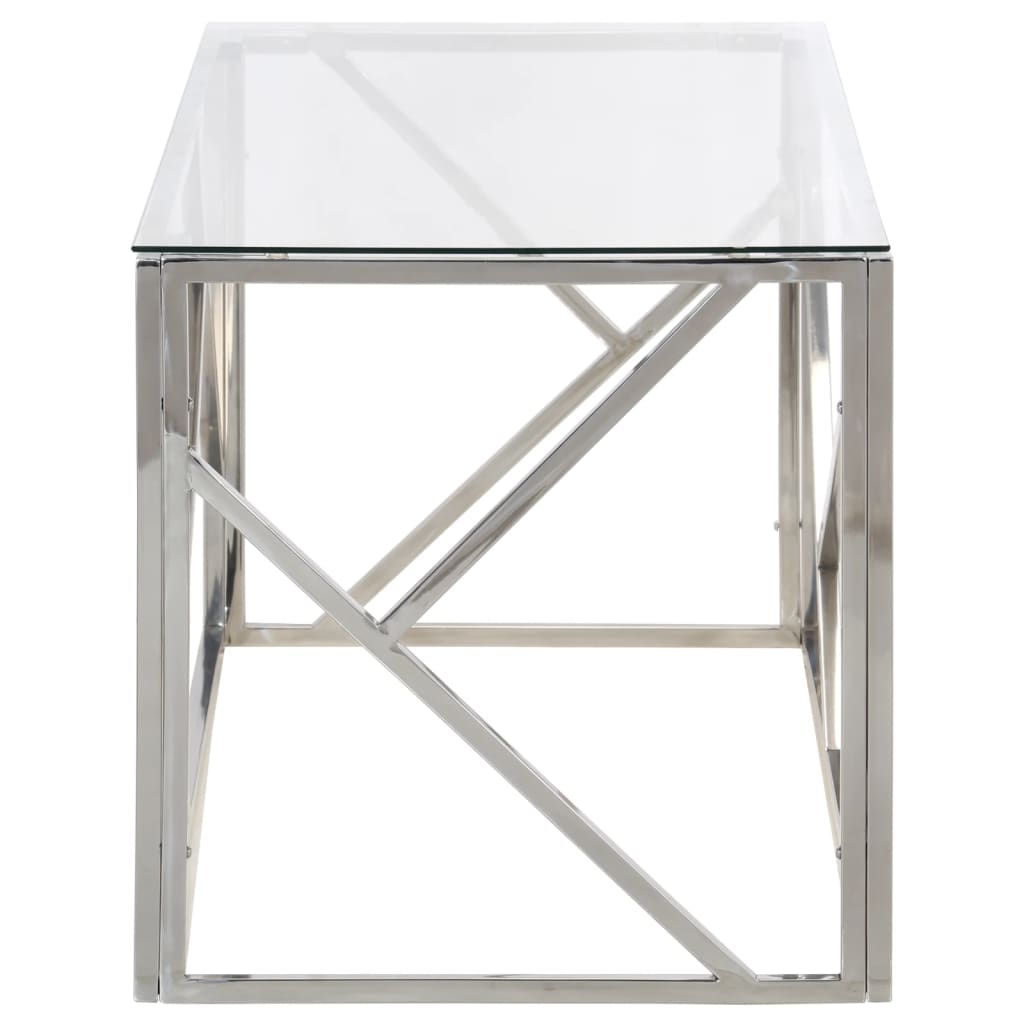 Coffee Table Silver Stainless Steel and Tempered Glass