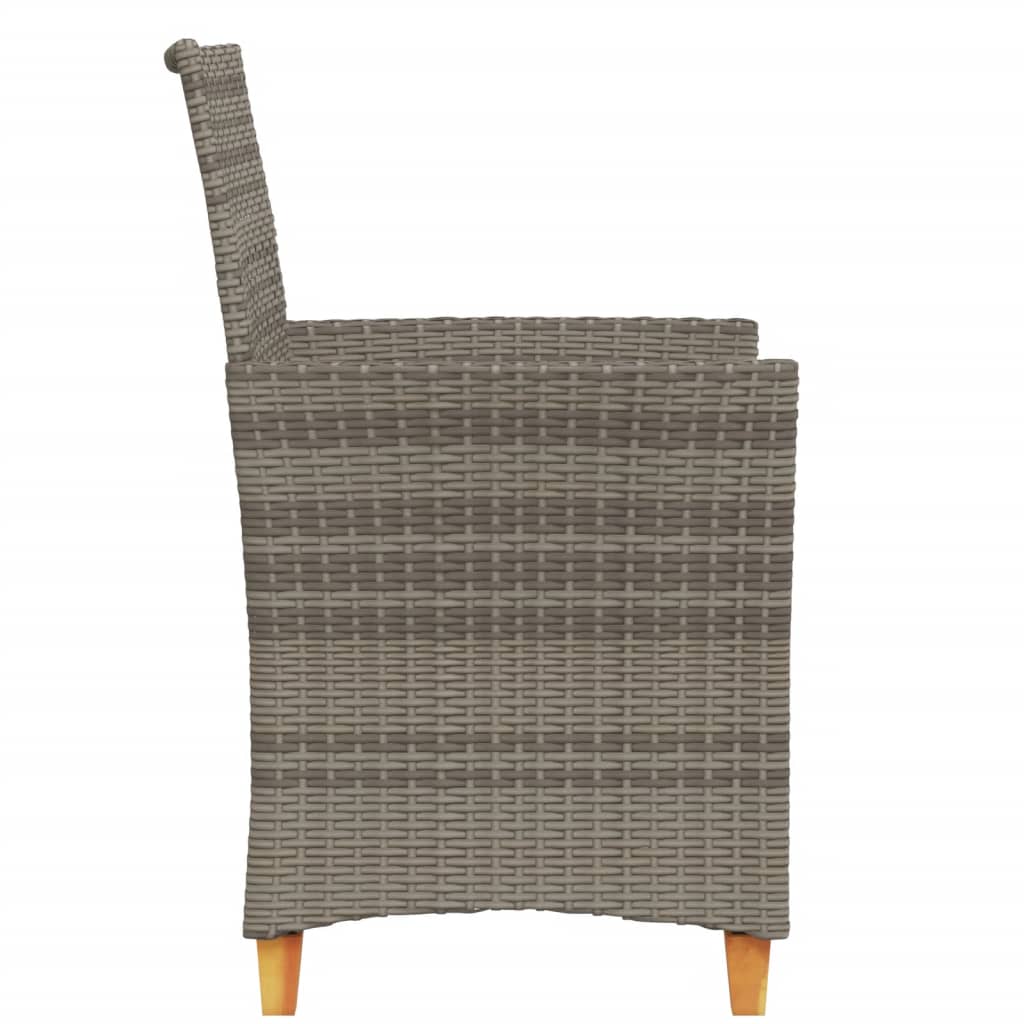 Patio Chairs with Cushions 2 pcs Gray Poly Rattan&Solid Wood