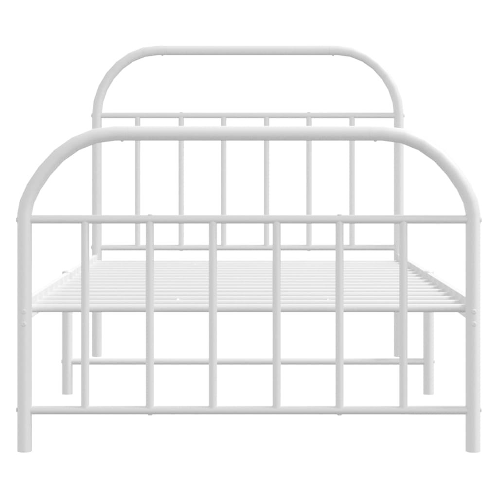 Metal Bed Frame without Mattress with Footboard White 39.4"x74.8"