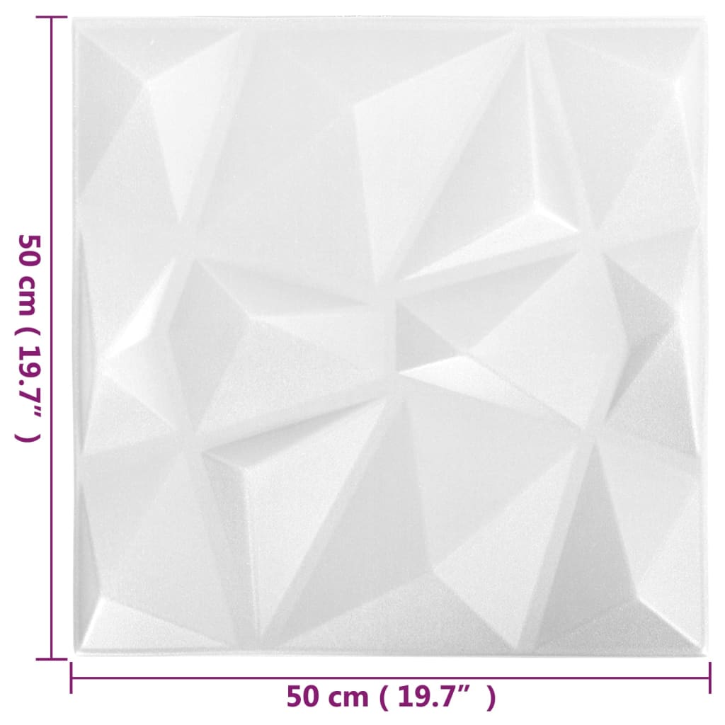 3D Wall Panels 24 pcs 19.7"x19.7" Diamond White 64.6 ft��