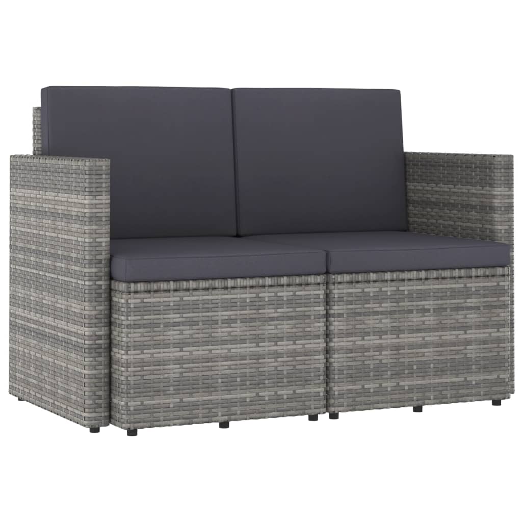 2-Seater Patio Sofa with Cushions Gray Poly Rattan