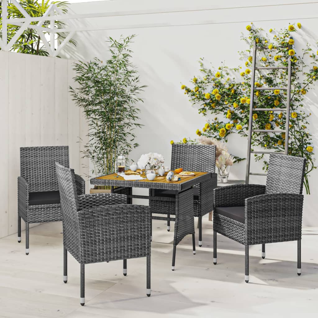 3 Piece Patio Dining Set Poly Rattan Black