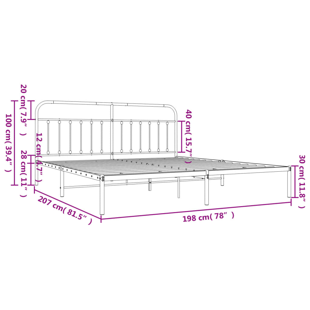 Metal Bed Frame without Mattress with Headboard Black 76"x79.9"