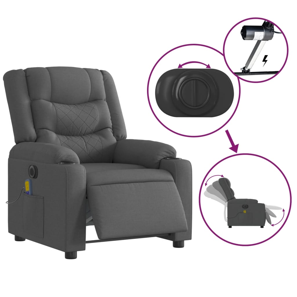 Electric Massage Recliner Chair Dark Gray Fabric