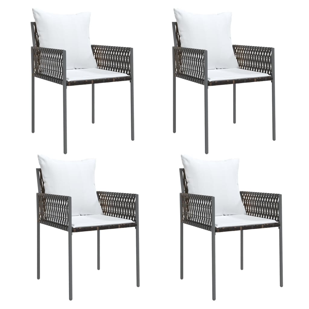 5 Piece Patio Dining Set with Cushions Poly Rattan and Steel